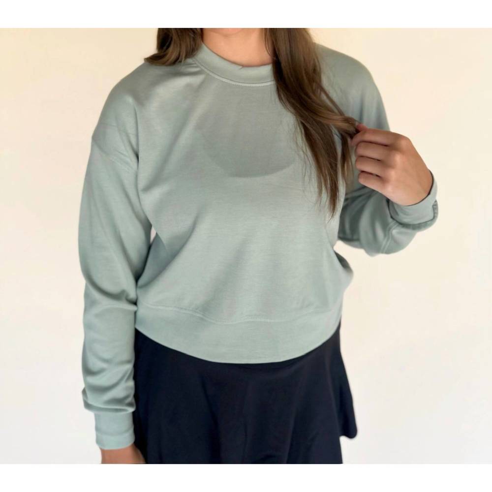 NEW LIQUID ENERGY APPAREL modal oversized cropped crew sweatshirt in sage